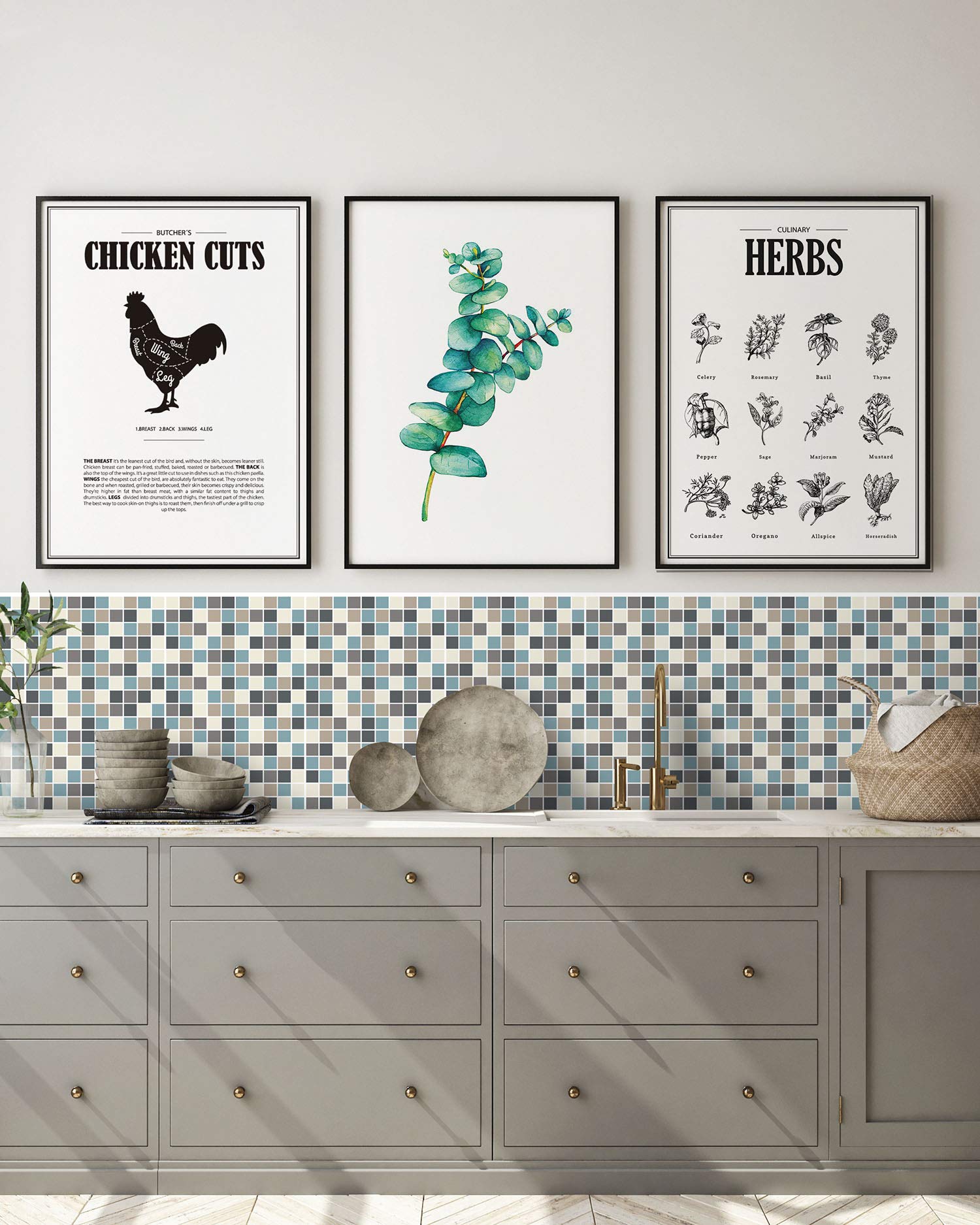 Panorama Azulejos Adhesivos Cocina Baño Pack de 72 Baldosas de 10x10cm Cuadrados Azul - Revestimiento de Paredes - Cenefas Adhesivas