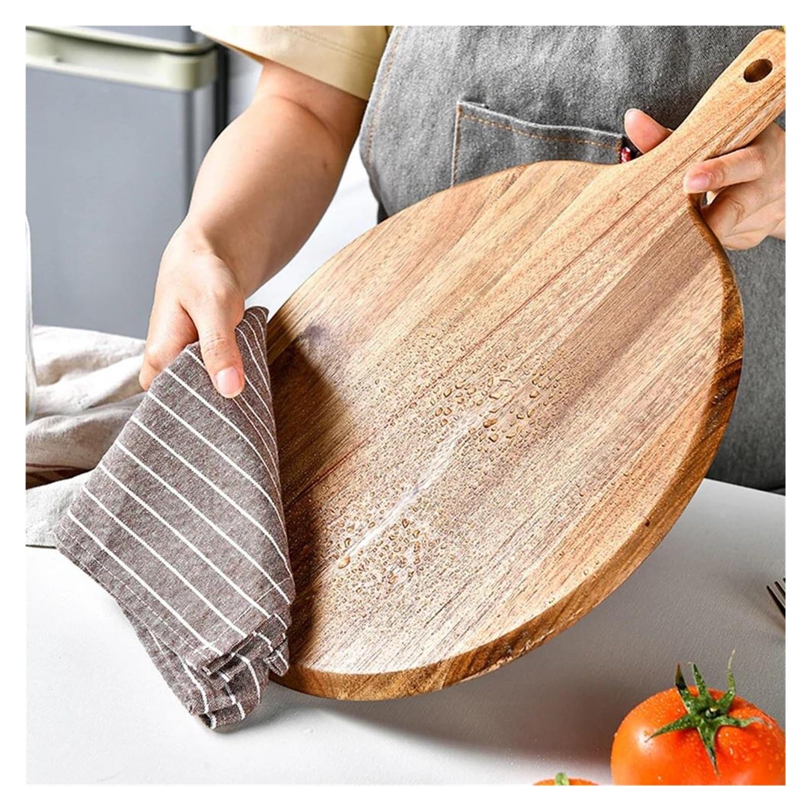 Tagliere da cucina in legno Tagliere per pizza in legno, teglia rotonda per pizza, pietra per pizza, tagliere, vassoio, utensili per la cottura di torte e altri utensili.