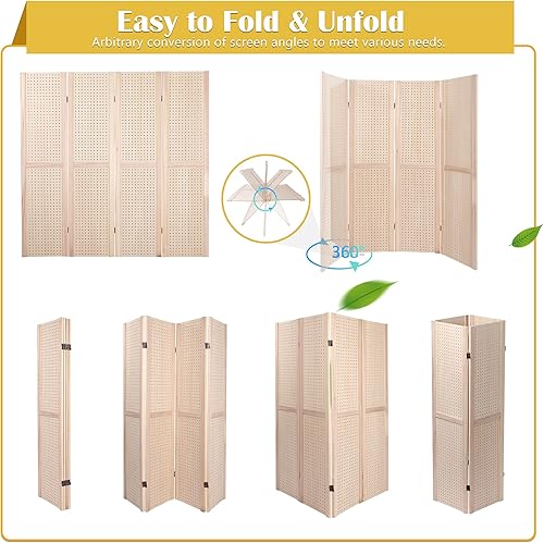 Miniatura 6 de Betterhood Pantalla de tablero de clavijas plegable de 5 pies, pantalla divisora de habitación, organizador de madera independiente para exhibición