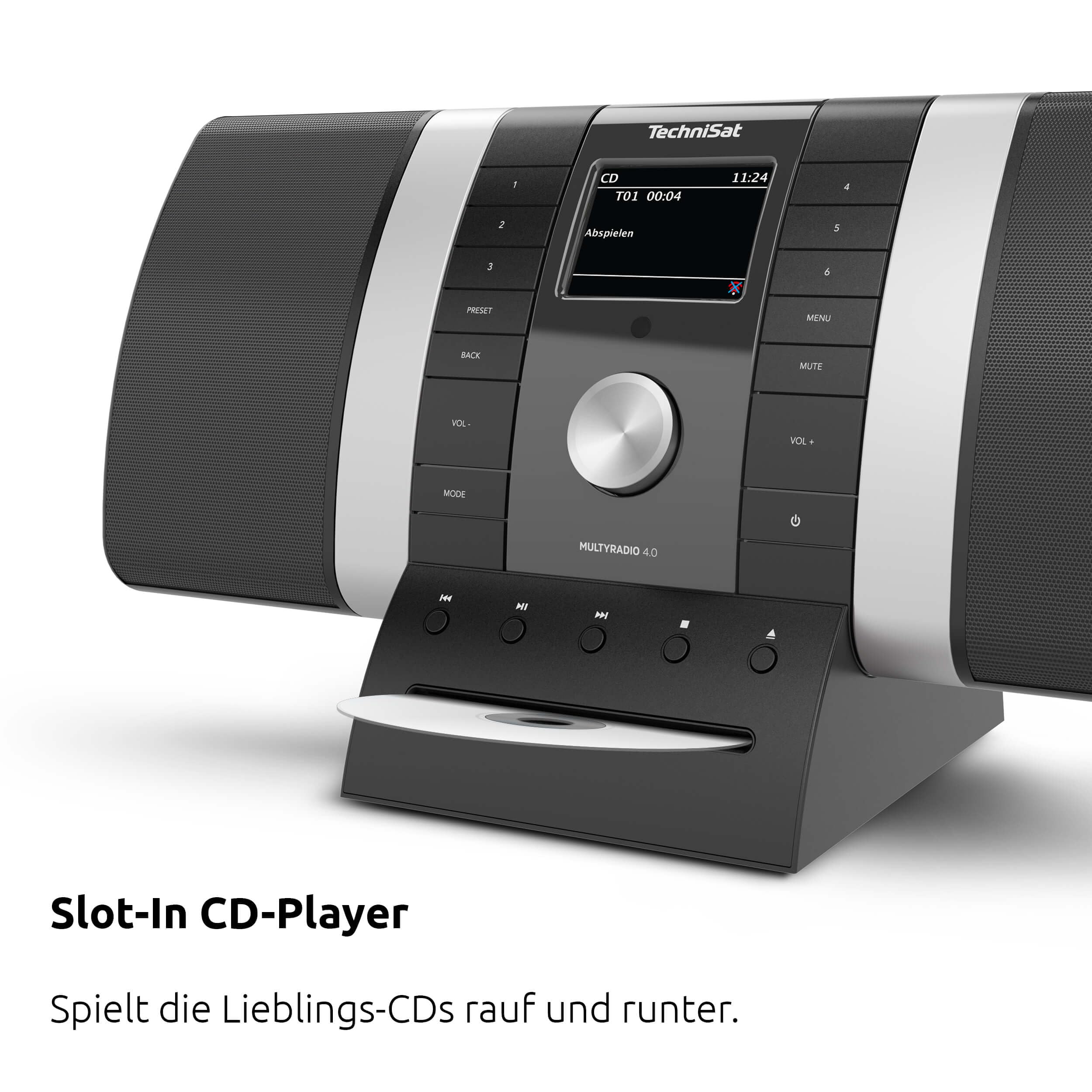 TechniSat MULTYRADIO 4.0 SE - Internetradio (WLAN Radio, DAB+, UKW, Spotify, Bluetooth, CD-Player, USB, Farbdisplay, 2 x 10 Watt Stereo Lautsprecher) Schwarz/Silber