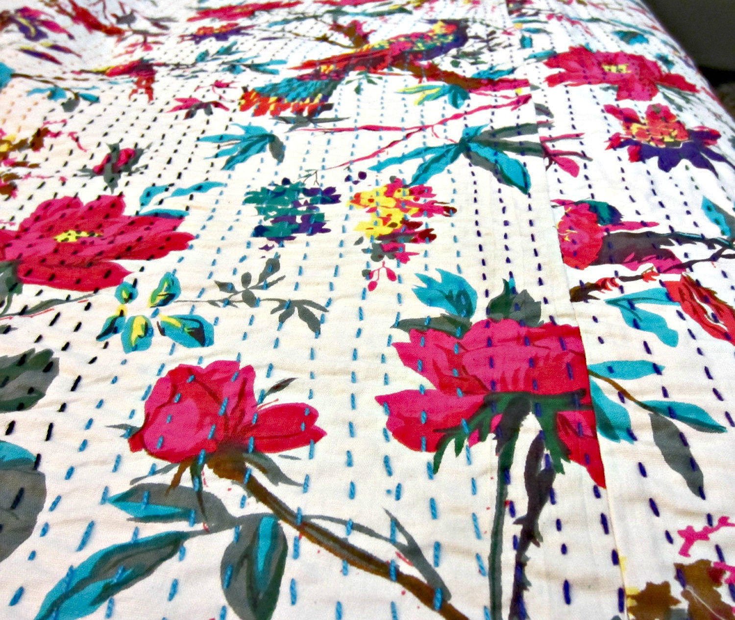 Couvre-lit Kantha Indien Vintage En Coton - Patchwork Artisanal - Lit Simple (jaune Vif)
