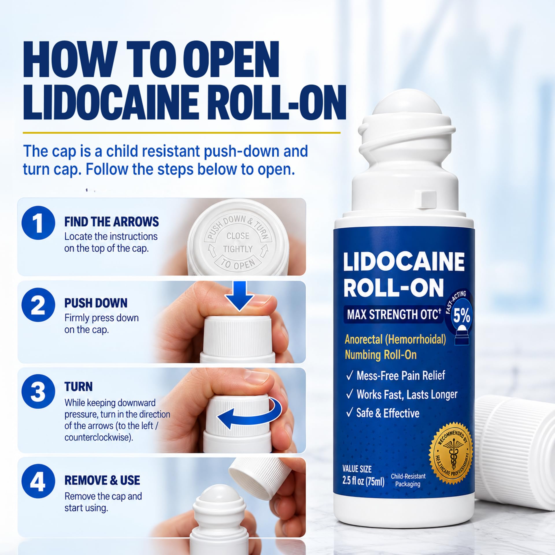 WELMATE 5% Lidocaine Roll-On Maximum Strength Pain Relief, 2.5 oz — Amazon image 3