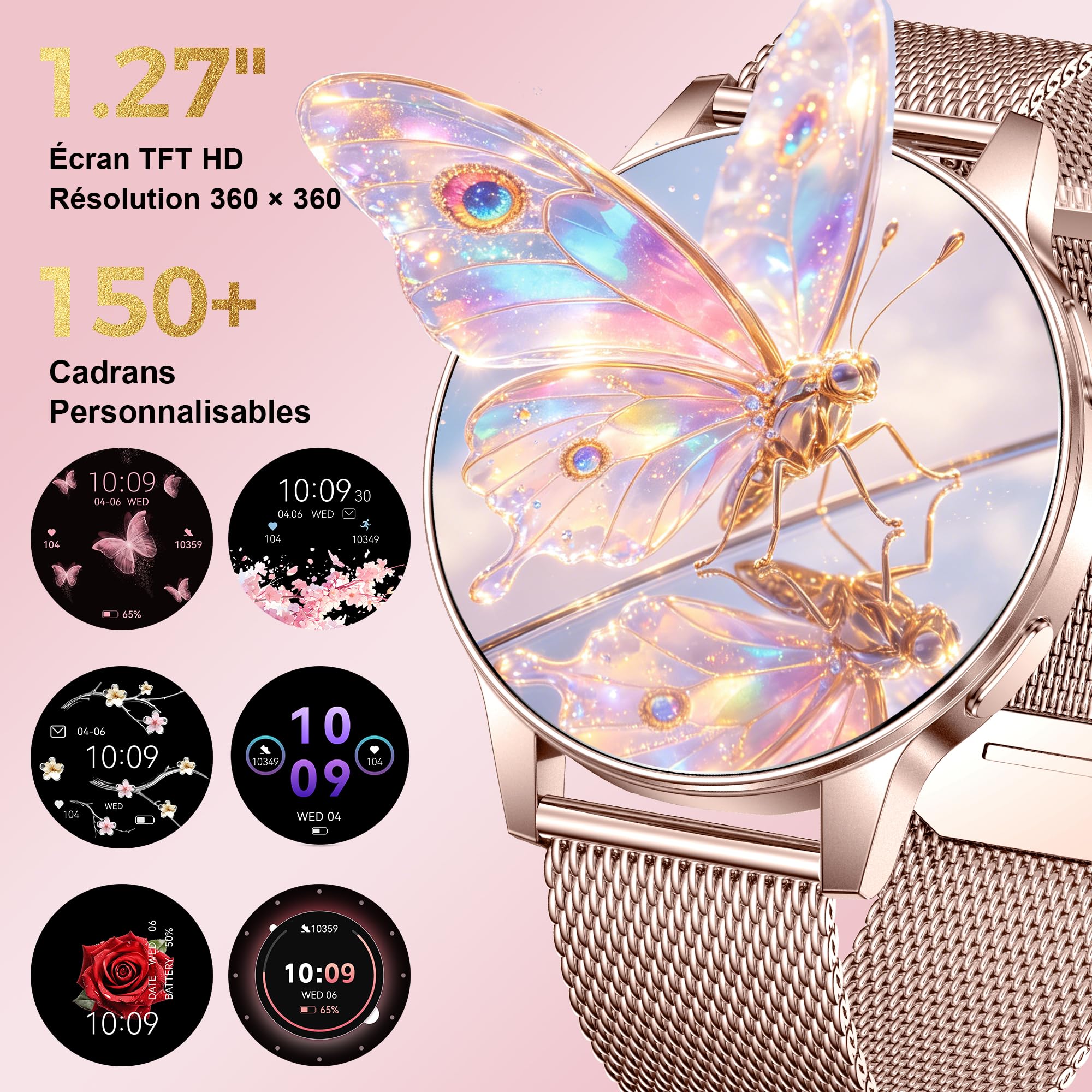 Montre Connectée Femme avec Appel Bluetooth, 1.27" HD 3 Bracelets