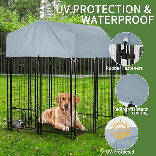 Miniatura 3 de Perrera para perros al aire libre con puerta para perros, alimentador giratorio y techo, 6 x 4 x 6 pies, corrales grandes para perros grandes para