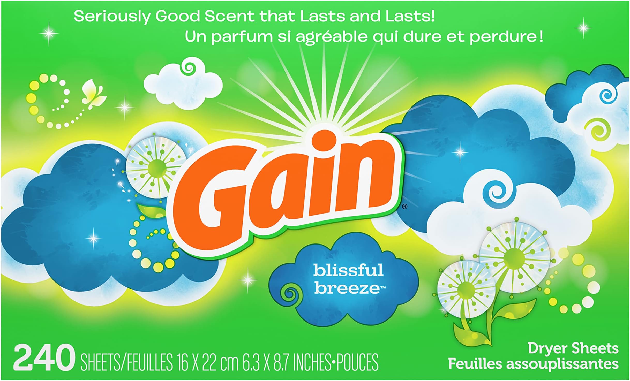 GainFabric Softener Dryer Sheets, Blissful Breeze, 240 Count