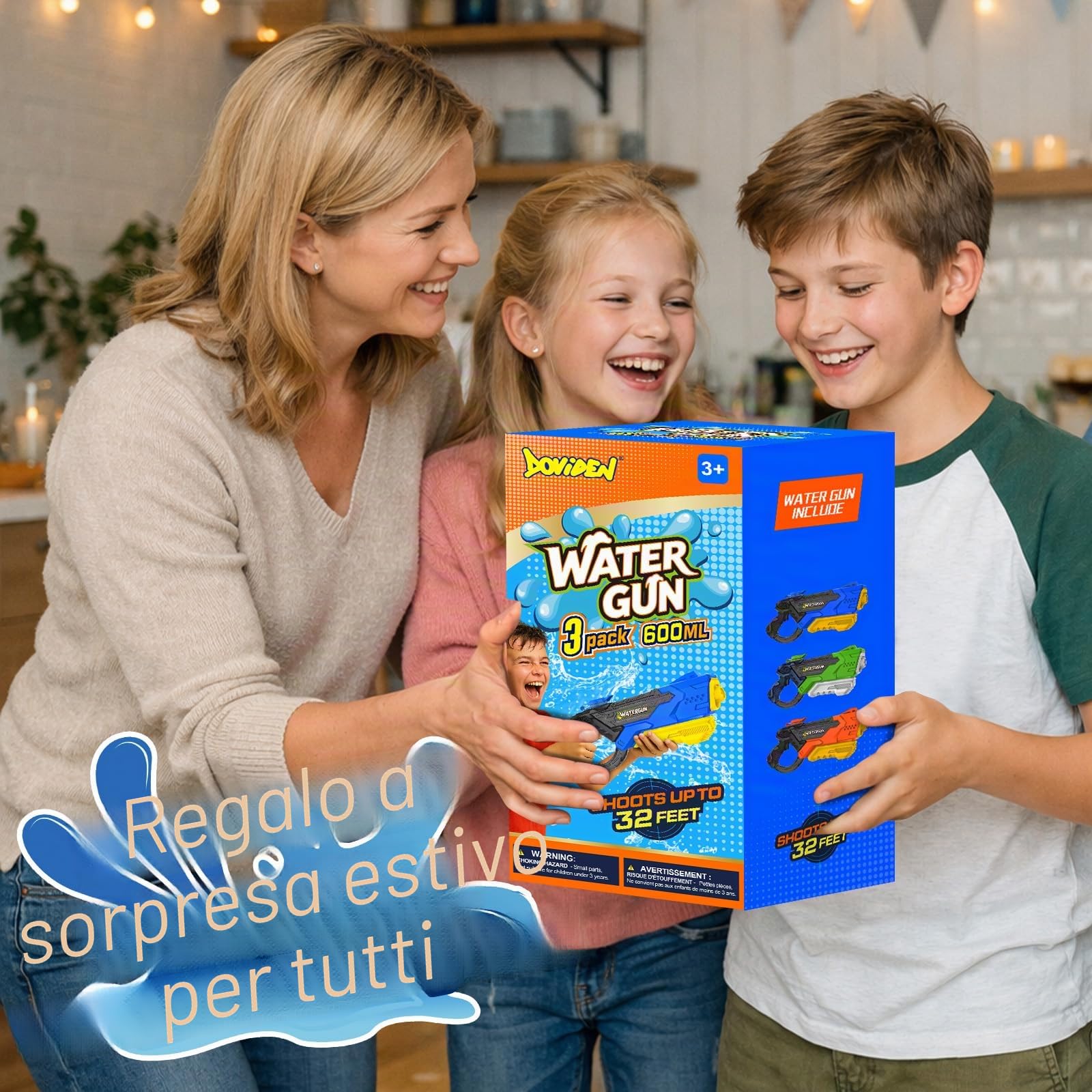 Pistola ad Acqua per Bambini – Portata 10 m, Serbatoio 600 ml, Pompa Manuale, Ricarica Veloce, Giocattolo per Piscina, Spiaggia e Giardino per Adulti e Bambini