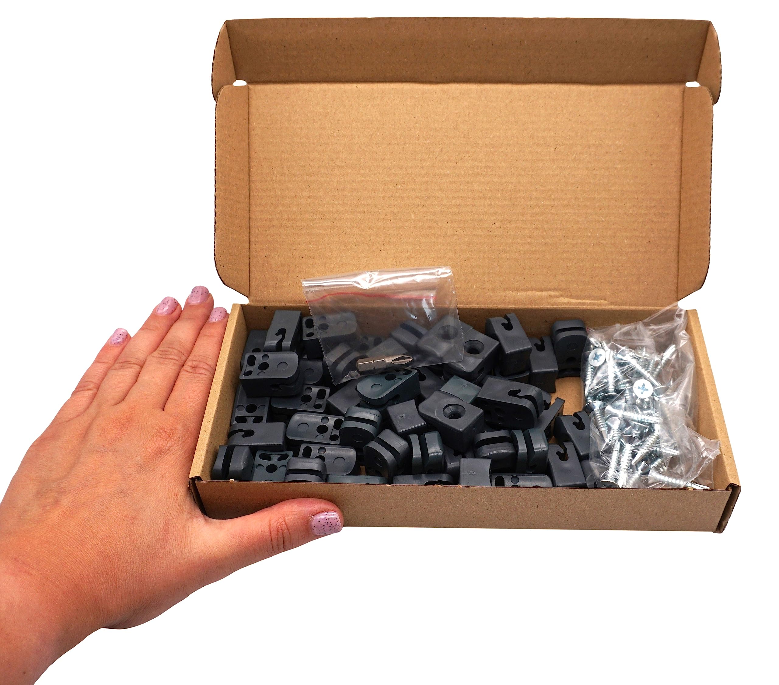 SKIR'CO (50 uds) Clips para cercas grises, Clips de plástico para cercas de malla, Soportes de alambre para cercas fijas con tornillos, Clips para cercas de alambre, Color RAL 7016