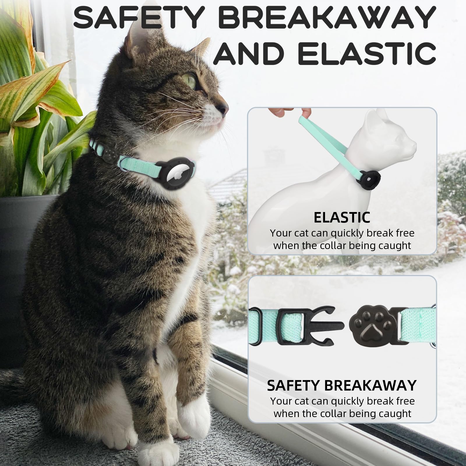 AirTag Katzenhalsband, sucegi dehnbares Kätzchenhalsband mit Apple-Airtag-Halterung und Glocke, Breakaway-Design, ultraelastisches GPS-Tracking, Katzenhalsbänder für Katzen und Welpen, (19,1 - 32,5 cm