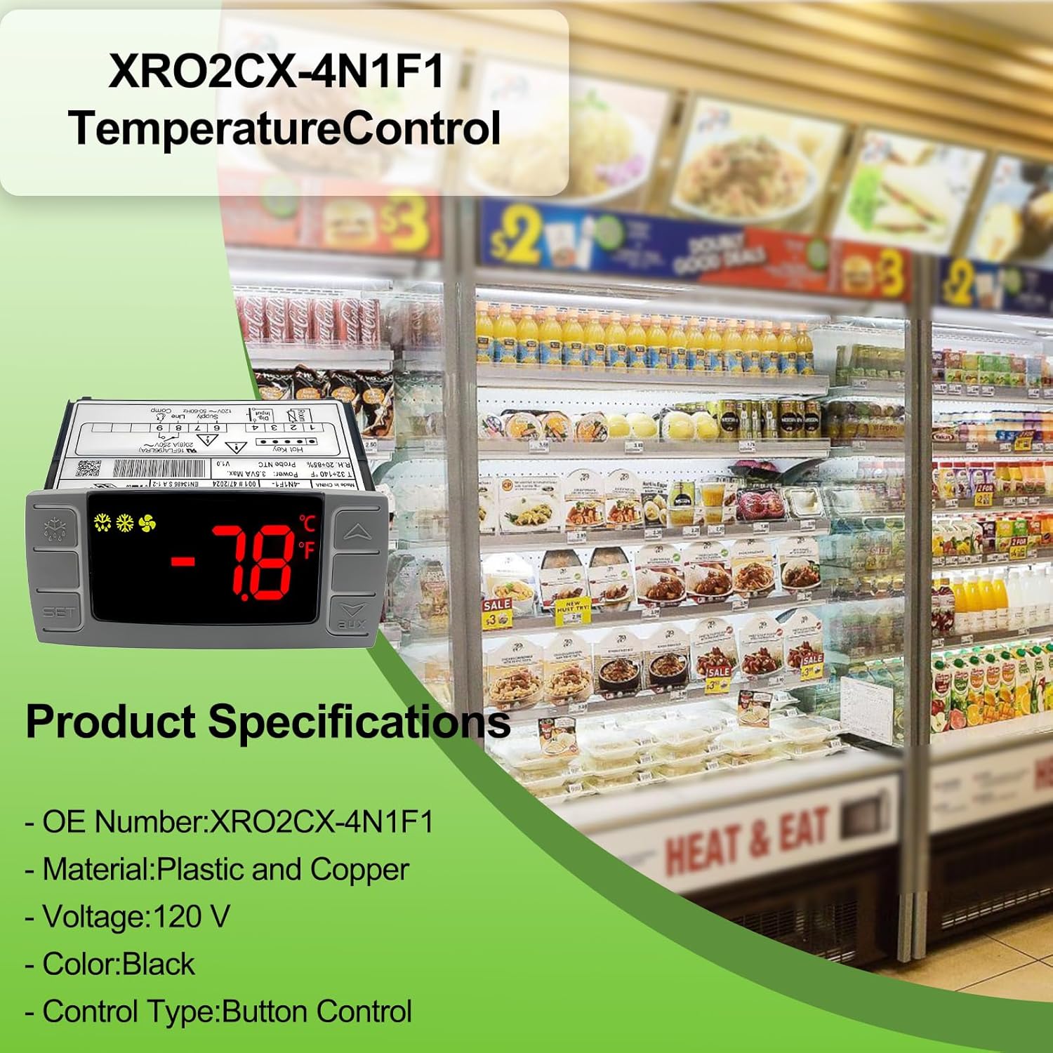 Temperature Controller XR03CX-4N1F1 for Dixell, Programmable Digital Thermostat Fit for Commercial Refrigerators/Freezer 120V 50-60Hz with Sensor Probe (XR03CX-4N1F1)