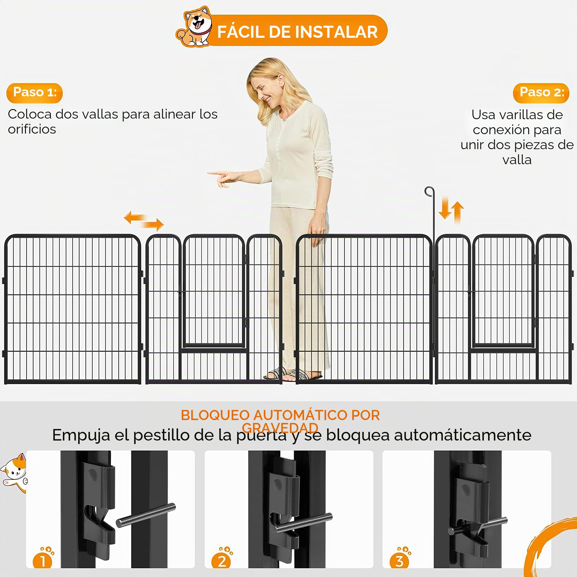 Yaheetech Parque para Perros 6 Paneles 80x80cm Cachorros Valla Plegable | para Perros Jardín de Perros Valla Metálica de Cachorros