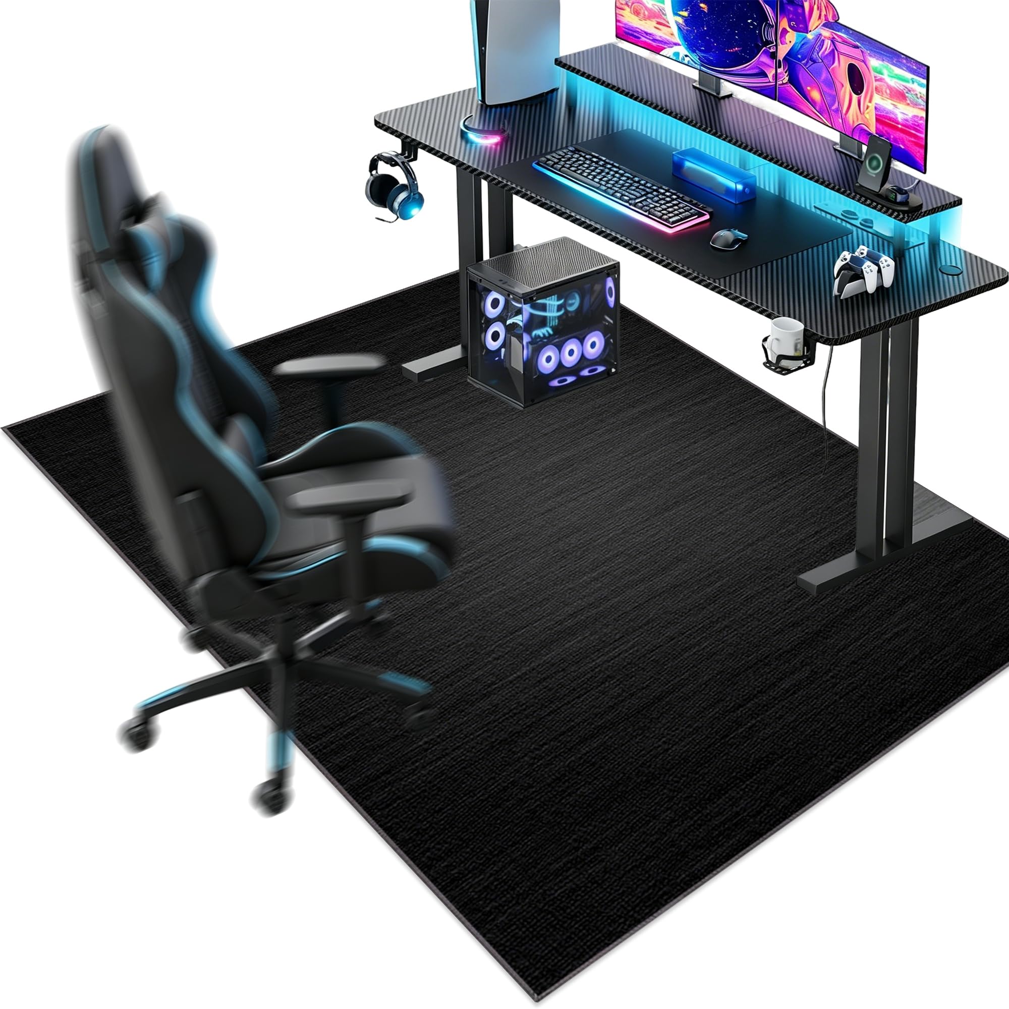 Teppich-Stuhlmatte, bürostuhl unterlage teppich, Gaming Teppich Stuhlunterlage 110 x 140 cm Bodenschutzmatte für Hartböden, schreibtischstuhl unterlage für Laminat, Bürostuhl Matte für Bodenschutz
