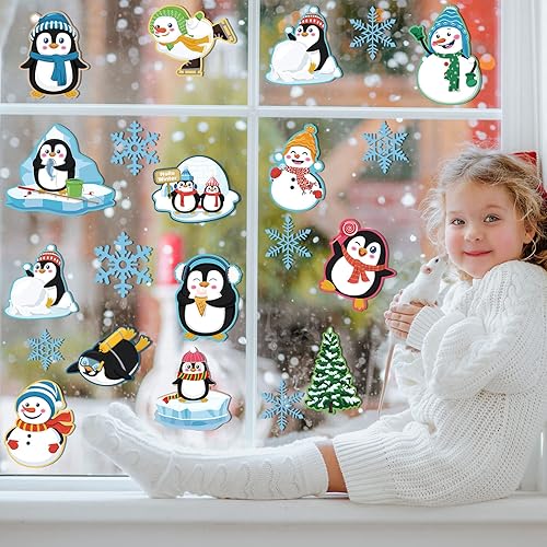 Miniatura 4 de 48 piezas de recortes de invierno para decoración de borde de anuncios de aula de Navidad con punto de pegamento, copos de nieve, pingüino, muñeco