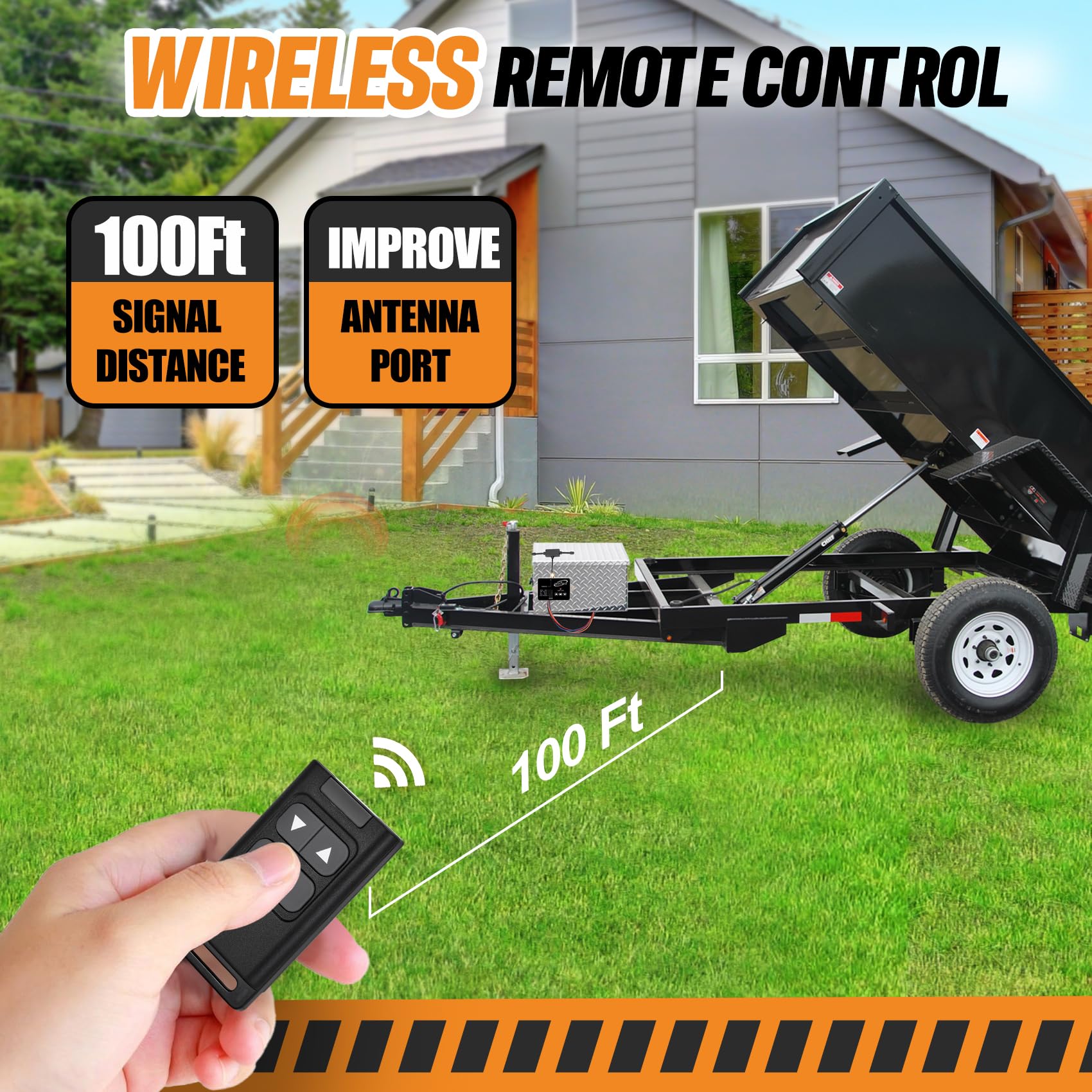 wolfwo Telecomando wireless per rimorchio con cassone ribaltabile, edizione ad alta potenza per rimorchio idraulico con scarico idraulico a 3 fili/4 fili, 12 V, distanza del segnale, sicuro ed