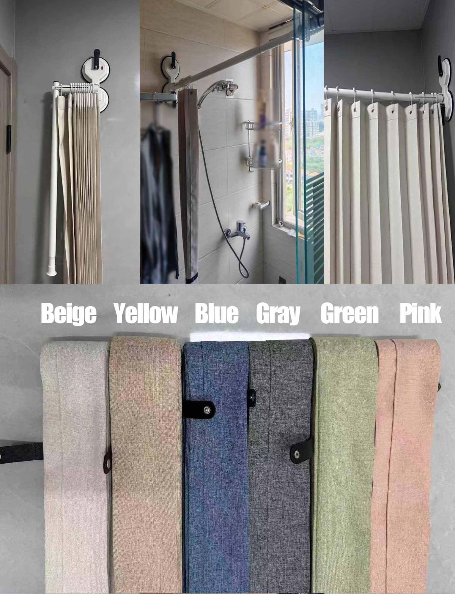 Cortina de ducha ajustable sin taladro, divisor de baño plegable impermeable con ventosas, barra de ducha extraíble para separación en húmedo y seco, fácil de instalar