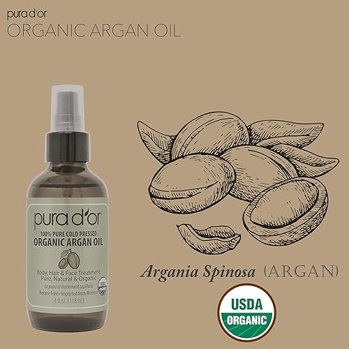 Miniatura 3 de PURA D'OR Aceite de argán marroquí orgánico de 4 onzas, certificado por USDA, 100% puro y prensado en frío, virgen de grado premium, tratamiento