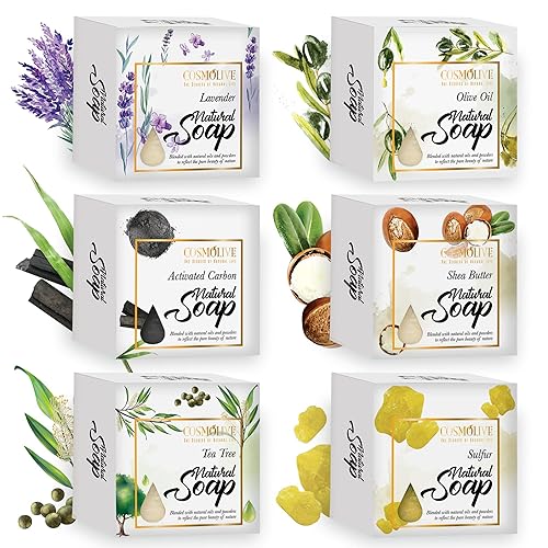 cosmolive Barras de jabón naturales veganas hechas a mano, juego de regalo de 6 piezas para cara y cuerpo (4.2 onzas cada una)