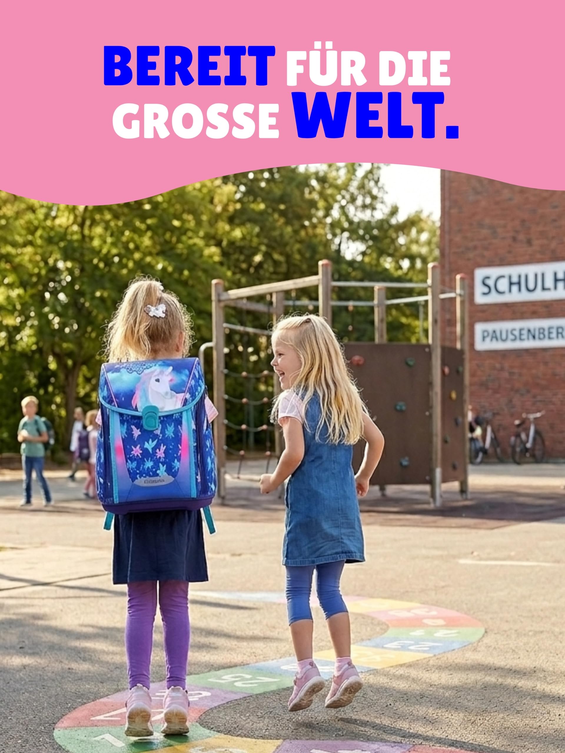 Familando - Premium Schulranzen Set - 6-teilig mit Sporttasche - Unicorn (Einhorn) - Ergonomisch, stabil & mit gepolstertem Rücken - 1000g - 20L Volumen - Mit Reflektoren - ab 1. Klasse