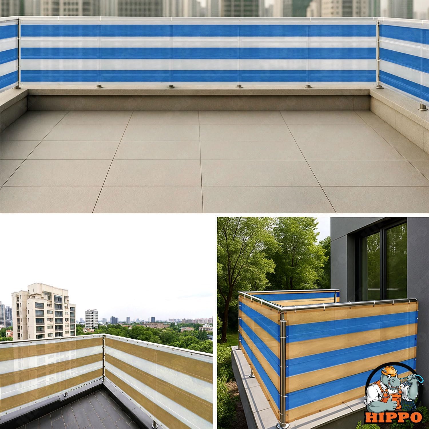 Railing Safety Net for Kids & Pets | Stripe Design, Safety Net for Staircase, Terrace & Window Railings | Child Safety, Pet Protection, Strong & Durable (Blue-White, 1MTX4MT)