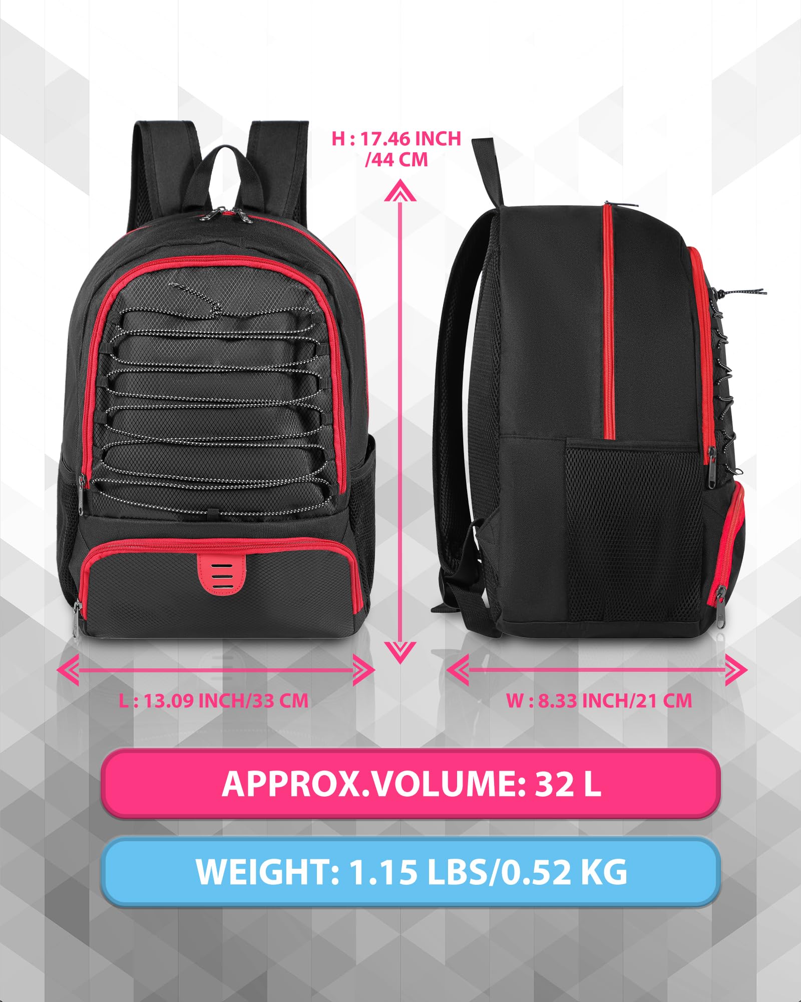 TRAILKICKER Mesh Black Basketball Soccer Bag Backpack Sports Volleyball Football Bag with Ball and Shoe Compartment for Boys Girls Man Women Ball Equipment Bag All Sports Venue