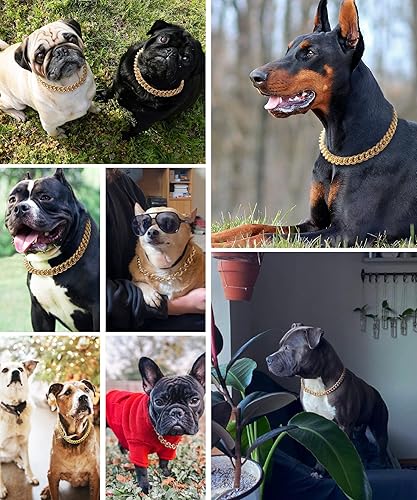 Miniatura 5 de Collar de perro con cadena de oro, 0.59 pulgadas, lindo collar de oro para mascotas, collar de oro para bulldog de metal ligero, joyería de cachorro