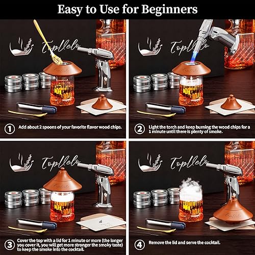 Miniatura 7 de Kit de ahumador de cóctel con antorcha y vaso de whisky, chips de madera de 6 sabores y 3 piedras de whisky para whisky y bourbon, regalo para