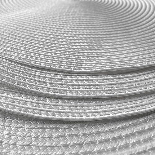 Miniatura 5 de Juego de 4 manteles individuales redondos de plástico de polipropileno tejido moderno, antideslizantes, lavables (blanco, 4)