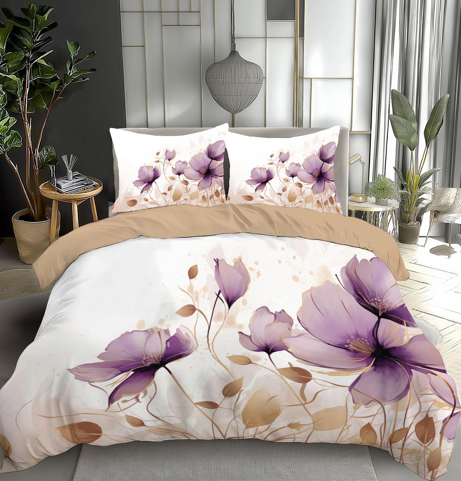 Parure de lit 220x240 cm fleurs violettes pour une chambre cocooning