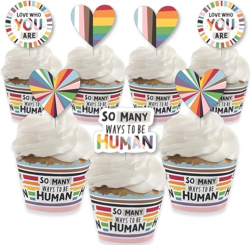 Big Dot of Happiness So Many Ways to Be Human - Decoración de cupcakes - Kit de envoltorios de cupcakes y palillos de golosinas para fiesta del