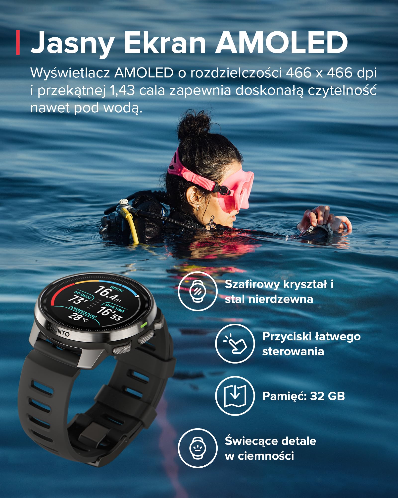 SUUNTO Ocean Komputer nurkowy, wodoszczelny do 100 m