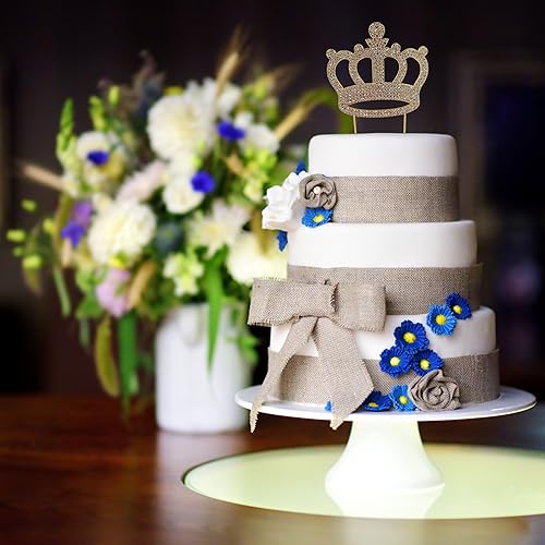 Miniatura 4 de Decoración de pastel de corona de lujo para aniversario, fiesta de cumpleaños y boda. Brillo y destellos. Oro