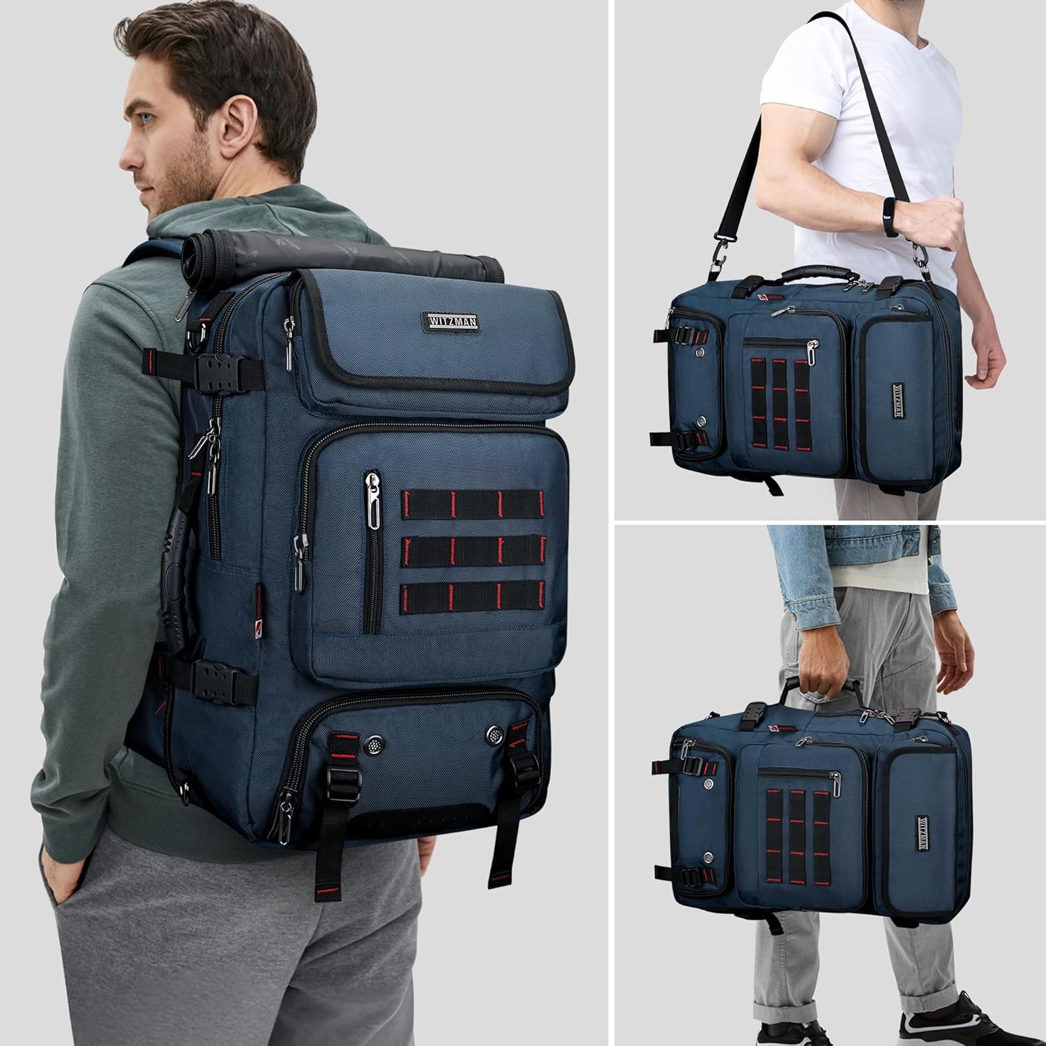 WITZMAN Carry on Travel Backpack for Men Women Airline Approved Convertible Nylon Duffle Backpack Luggage Bag (B682 Blue) - Image 2