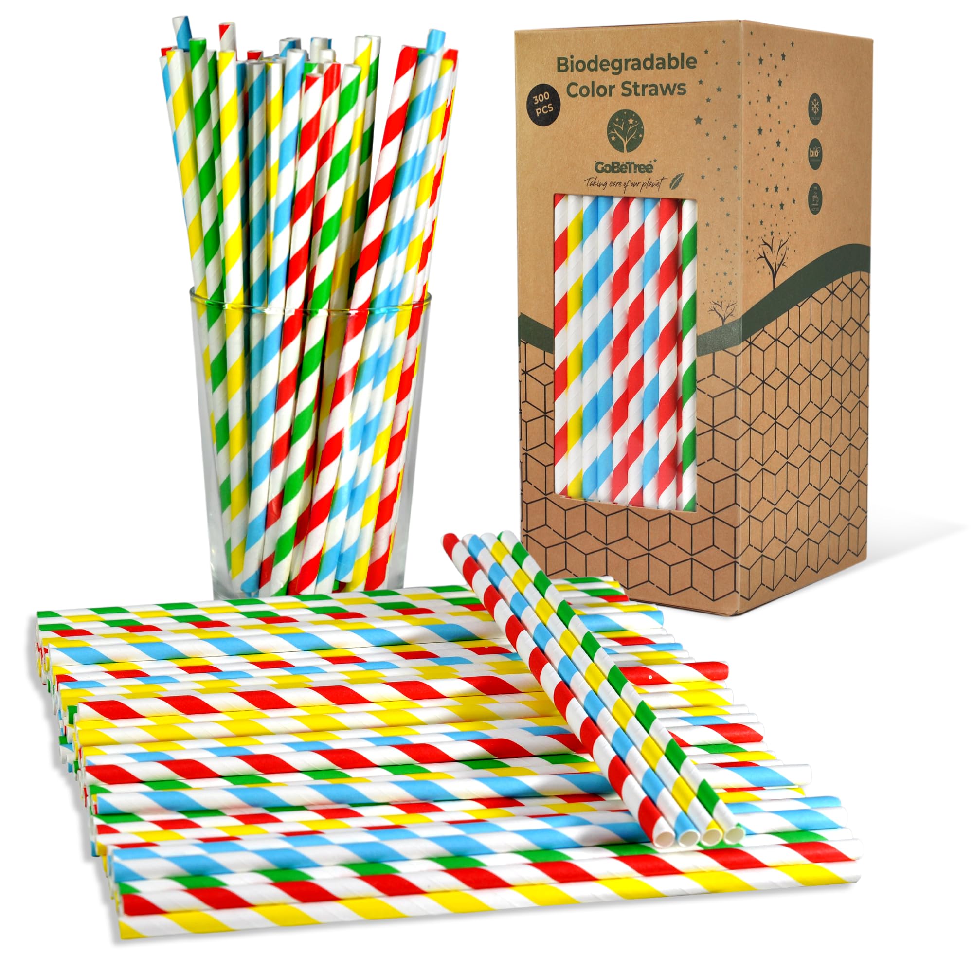GoBeTree 300 Cannucce Carta Colorate Monouso. Cartoncino Multistrato per Feste e Cocktail, Cannucce di Carta per Granite, Frullati e Mojito Colorati