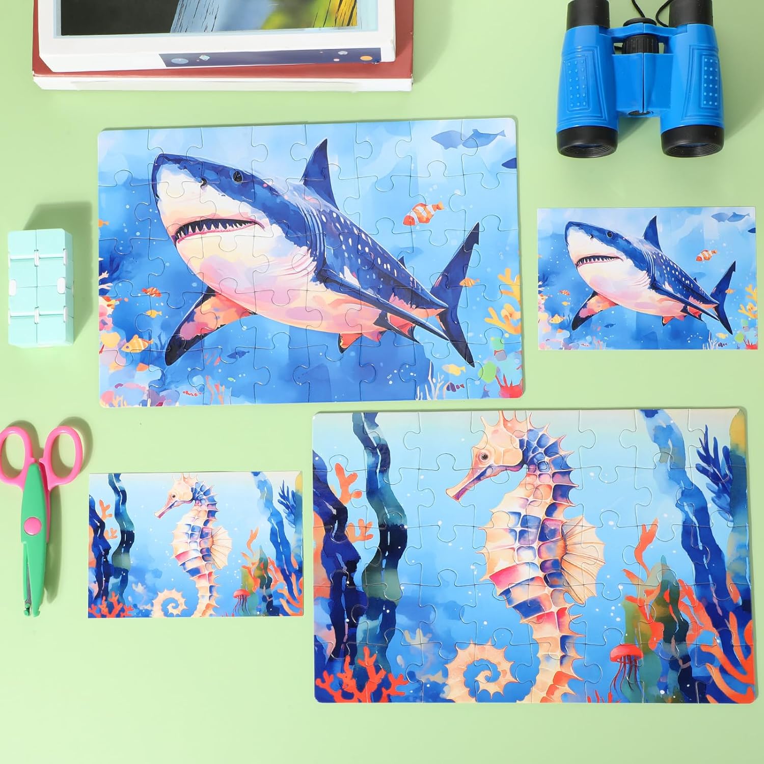 Simgoing 12 Pcs Jigsaw Puzzles Bulk Set for Kids Beginners 8x12 Inch 40 Pcs Sea Animal Puzzles High Definition Printed with Completed Image Guide for Family Game Night Stress Relief(Sea Animal)
