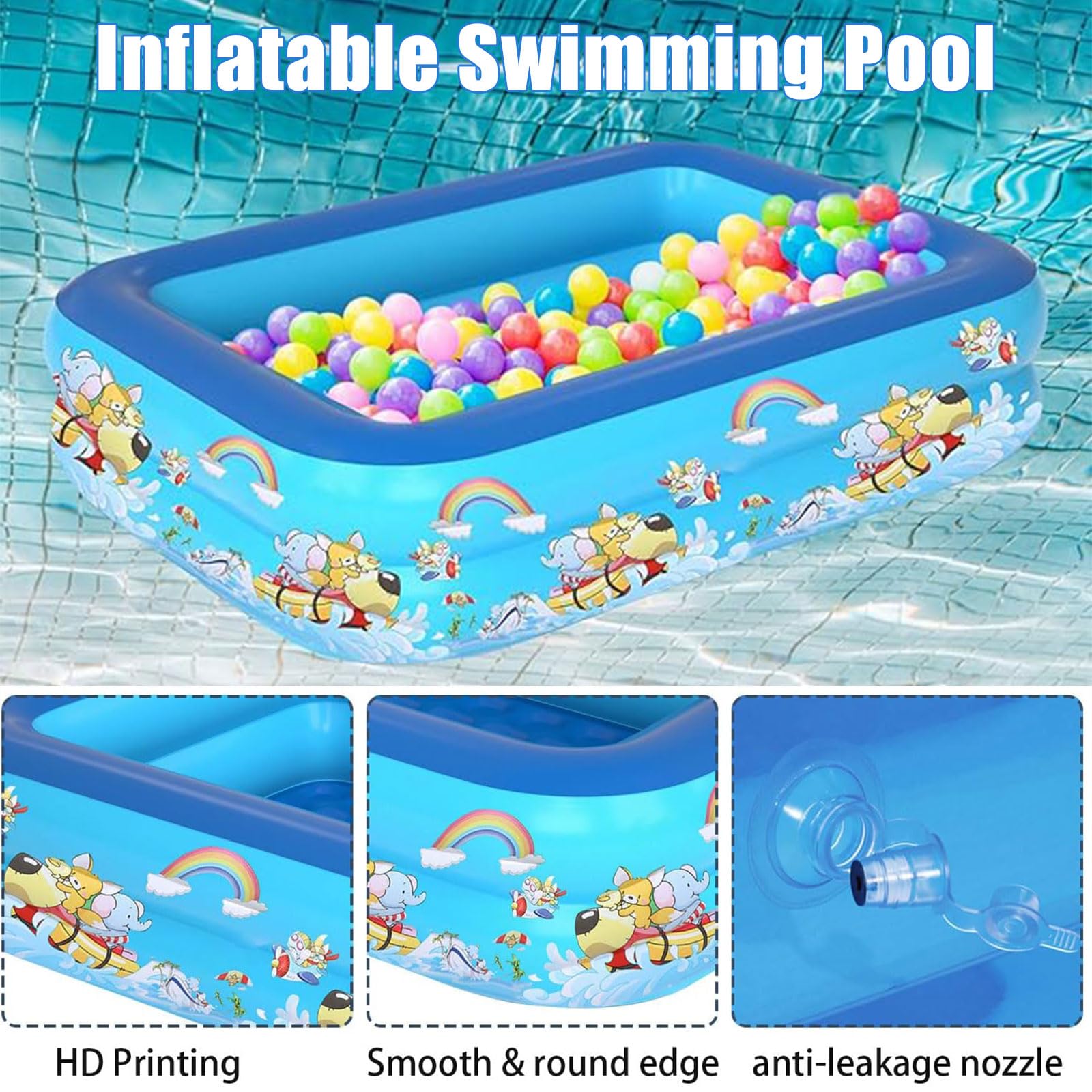 Piscina Hinchable de 120 x 85 x 30 cm, Piscina Infantil Hinchable, Piscina Infantil Rectangular, para balcón, jardín, Piscina Familiar, Interior y Exterior,No para niños Menores de 14 años
