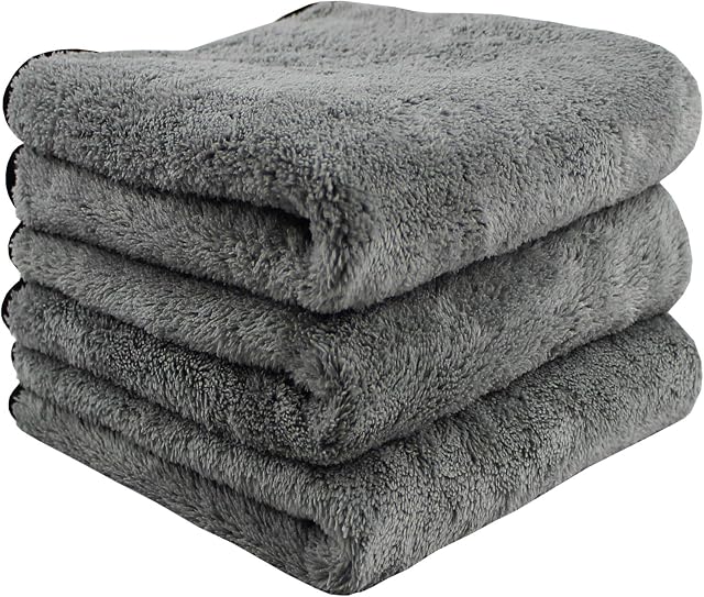 HIDMD Microfibre Car Drying Towels Car Washing Cloths For Drying Cleaning Grey 3Pack 40X60CM