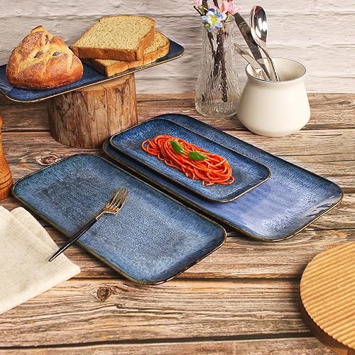 Miniatura 7 de jinsongdafa Juego de 4 platos de cerámica para almuerzo, aptos para horno microondas y lavavajillas, resistente a los arañazos, vajilla de porcelana