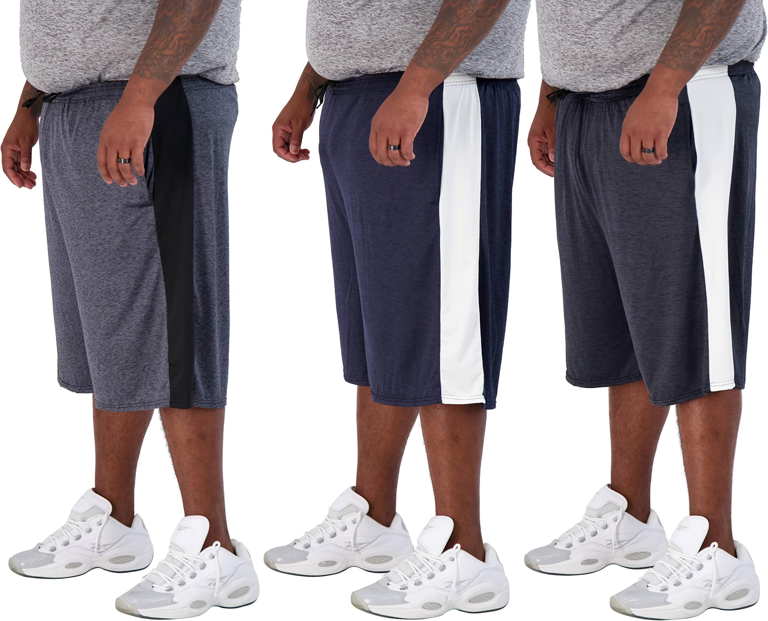 Real EssentialsMen's Big & Tall 3-Pack Dry Fit & Mesh Active Athletic Perfomance Shorts (3X-5X)