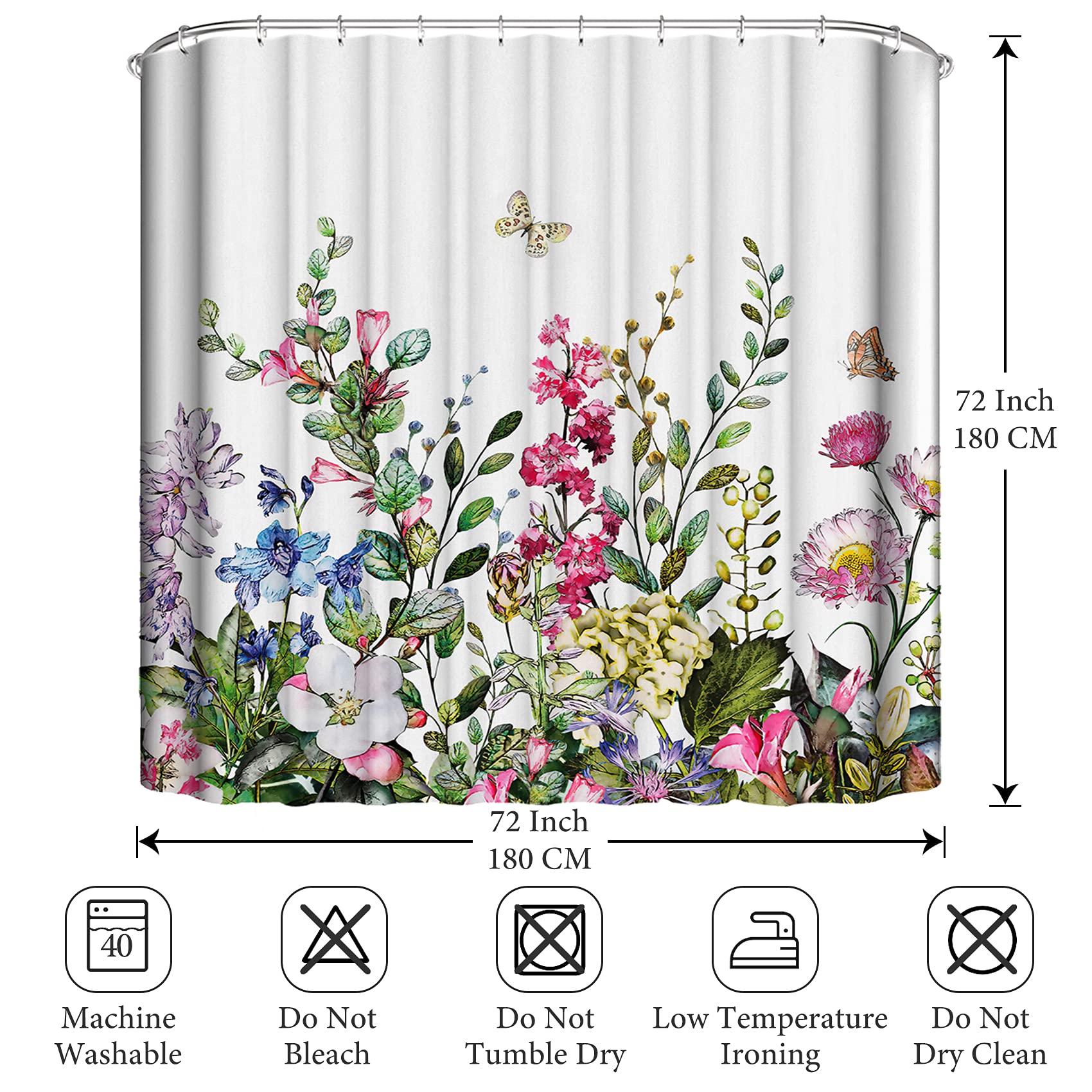 LIVETTY Floral Bathroom Shower Curtains Fabric Shower Curtain Waterproof Curtains for Bathroom Quick-Drying Kitchen Curtains Machine Washable with 12 Hooks-Multi Color 180CM*180CM-Flower style1 - Image 3