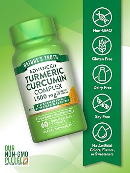 Nature's Truth Turmeric Curcumin | 60 Capsules | with Black Pepper Extract, Olive Leaf & Tart Cherry | Non-GMO & Gluten Free Supplement