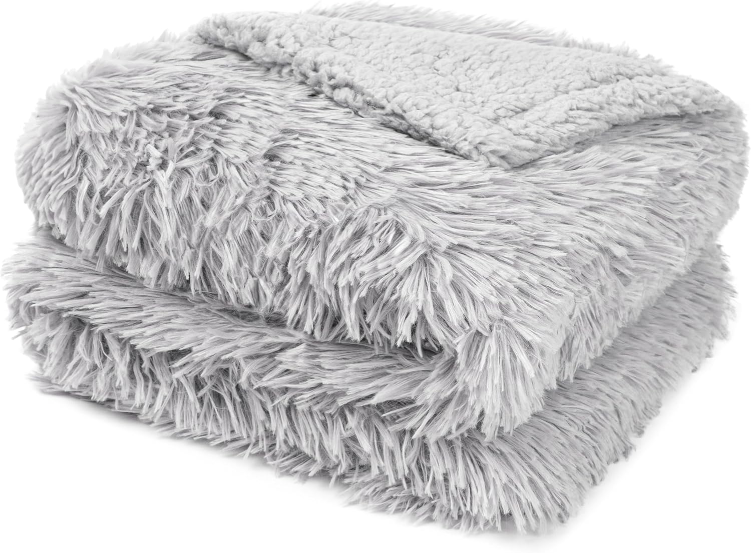 PAVILIA Light Grey Fluffy Faux Fur Throw Blanket, 50x60 - Image 2