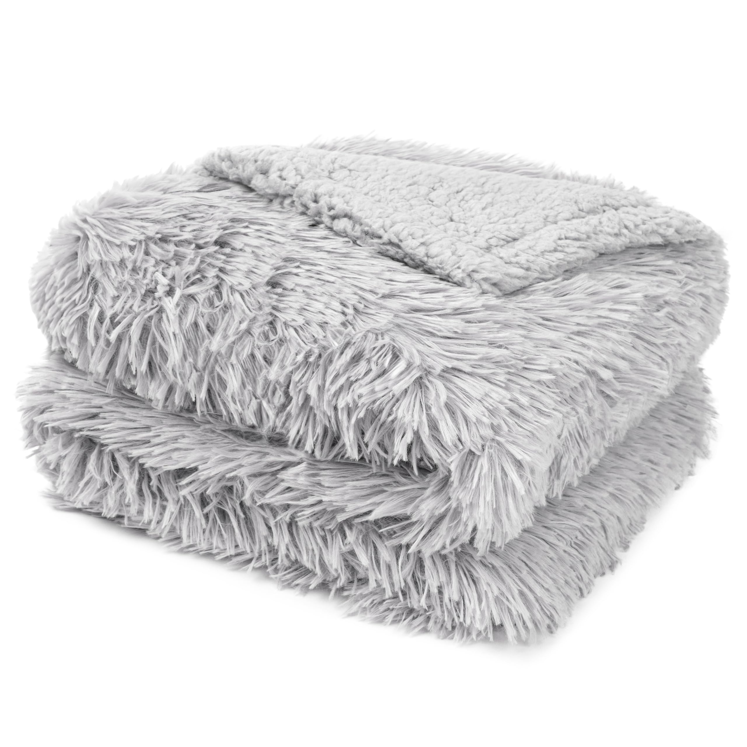 PAVILIA Coperta soffice per divano, letto singolo, super morbida e spessa, in finta pelliccia, 60 x 80 cm, grigio chiaro