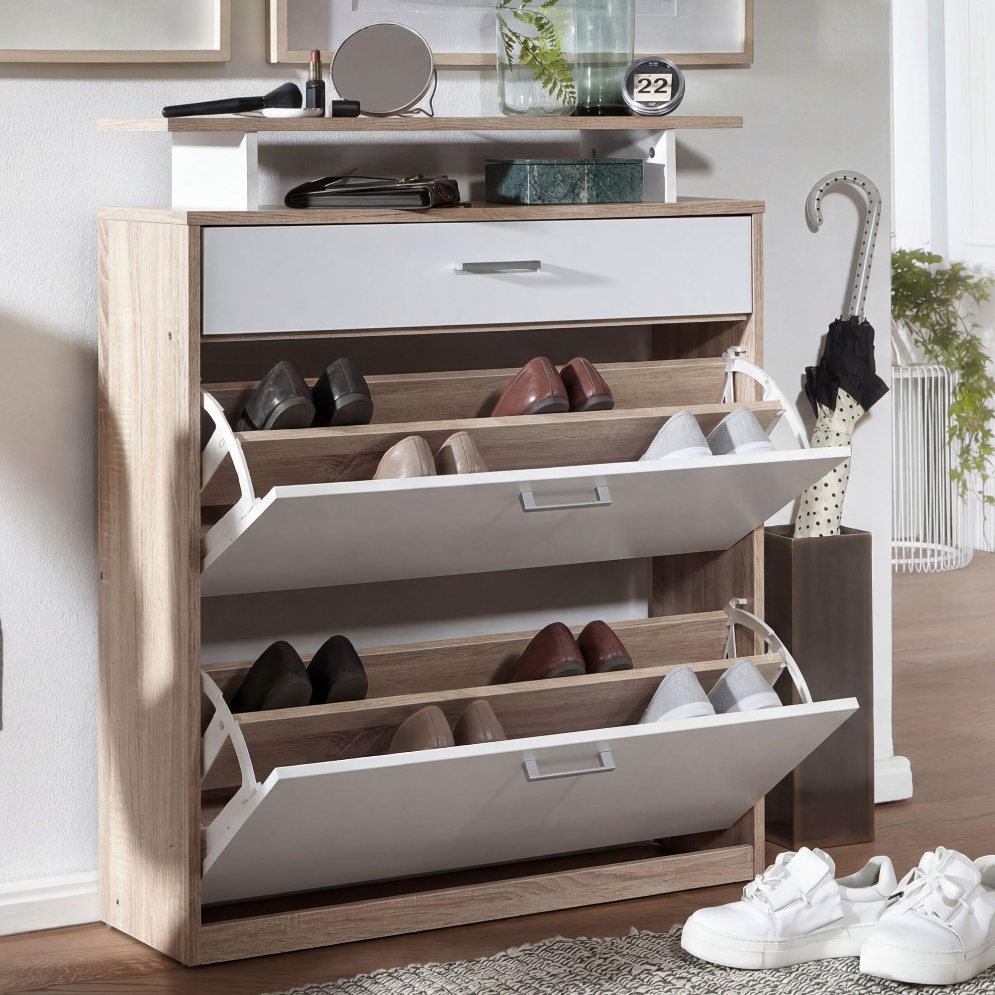 FineBuy Schuhkipper 80x24x95 cm Sonoma Eiche mit Schublade