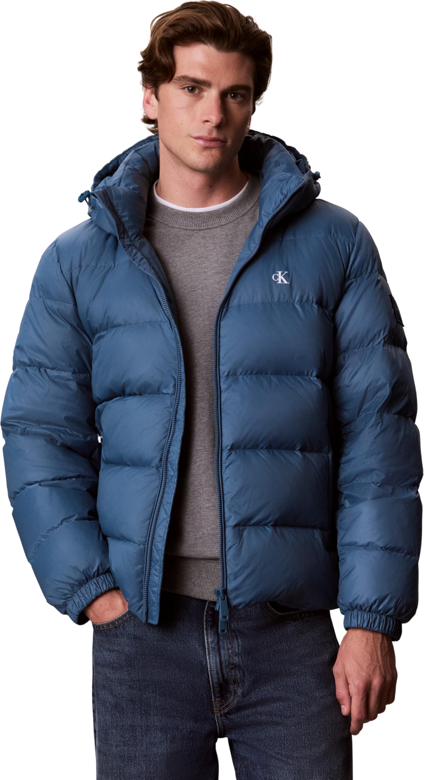 Calvin Klein Herren Ls Nylon Zip Off Hood Down Puffe Lv04rg515g Jacken (1 Stück), Blau (echtes Blaugrün), 3XL Plus