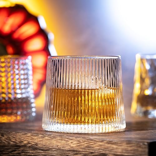 Miniatura 3 de Vasos de whisky de 6 onzas, juego de 3 a la antigua, bebidas alcohólicas de cóctel bourbon, vasos de whisky a la antigua (rayas verticales)