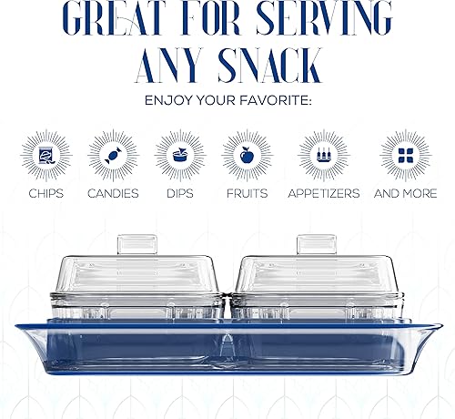 Miniatura 3 de Elle Decor Bandeja de acrílico azul con 6 cuencos transparentes, platos para condimentos, cuencos para servir o servidor de bufé, bandeja de