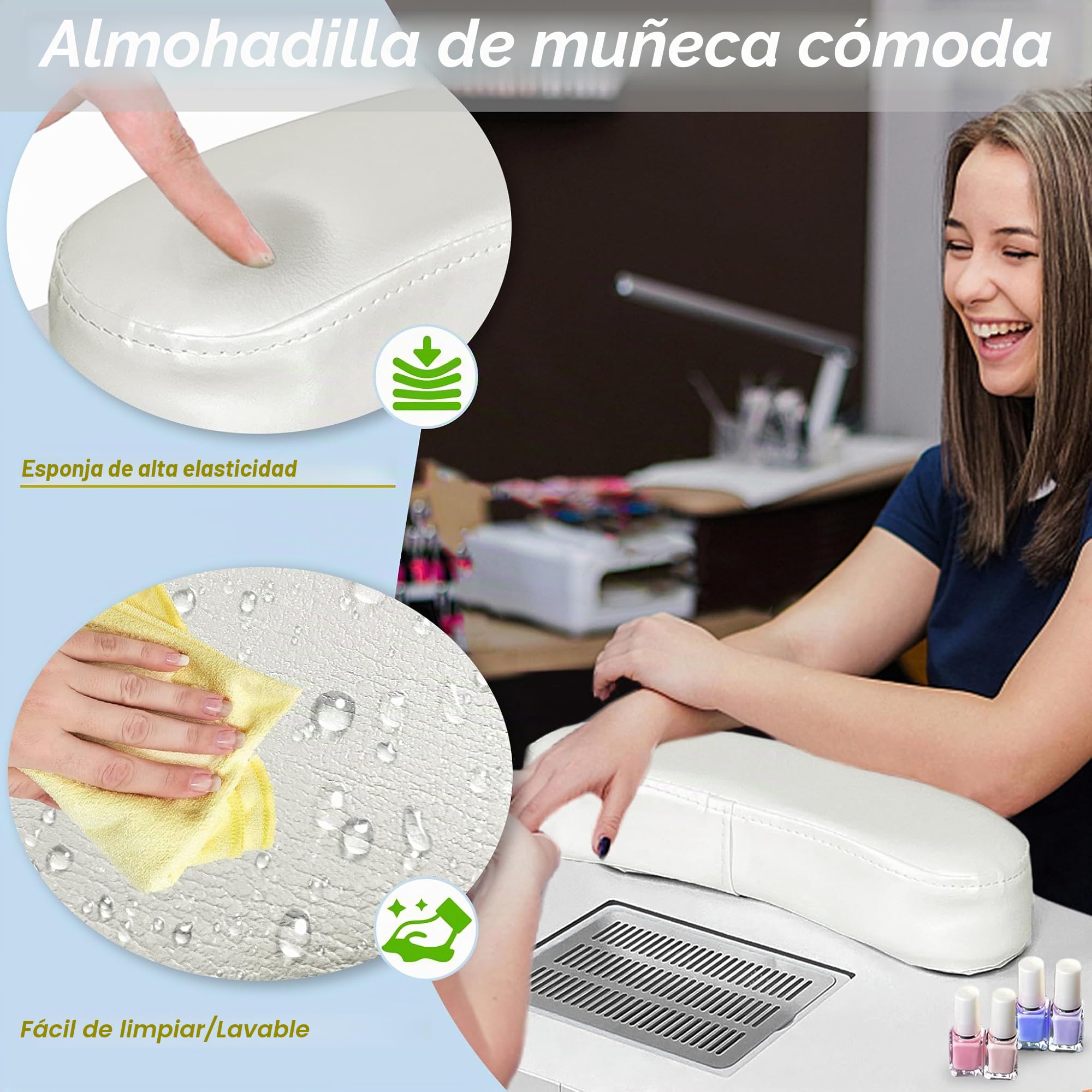XMTECH Mesa de Manicura Con Extracción, Mesa De Manicura Portátil Con Ruedas, Bolsa para el polvo, Bolsa de transporte, Blanco