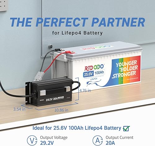 Miniatura 6 de Redodo Cargador de batería de litio LiFePO4 de 29.2 V 20 A, cargador de batería de carga rápida AC-DC, apto para batería de fosfato de hierro y