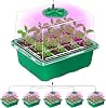 MIXC Seed Trays with Grow Light, 5 Pack Seed Trays with Lids, Propagators for Plants with Adjustable Lids and Clear Cell Tray, Propagator with 8 Full Spectrum Led Lamp Beads, For Indoor Plants, Green