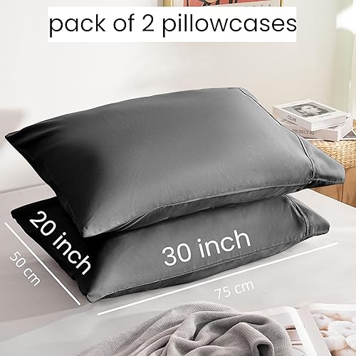 Miniatura 3 de Juego de 2 fundas de almohada Queen color negro, cierre de sobre, fácil ajuste para verano, material suave y transpirable, lavable a máquina