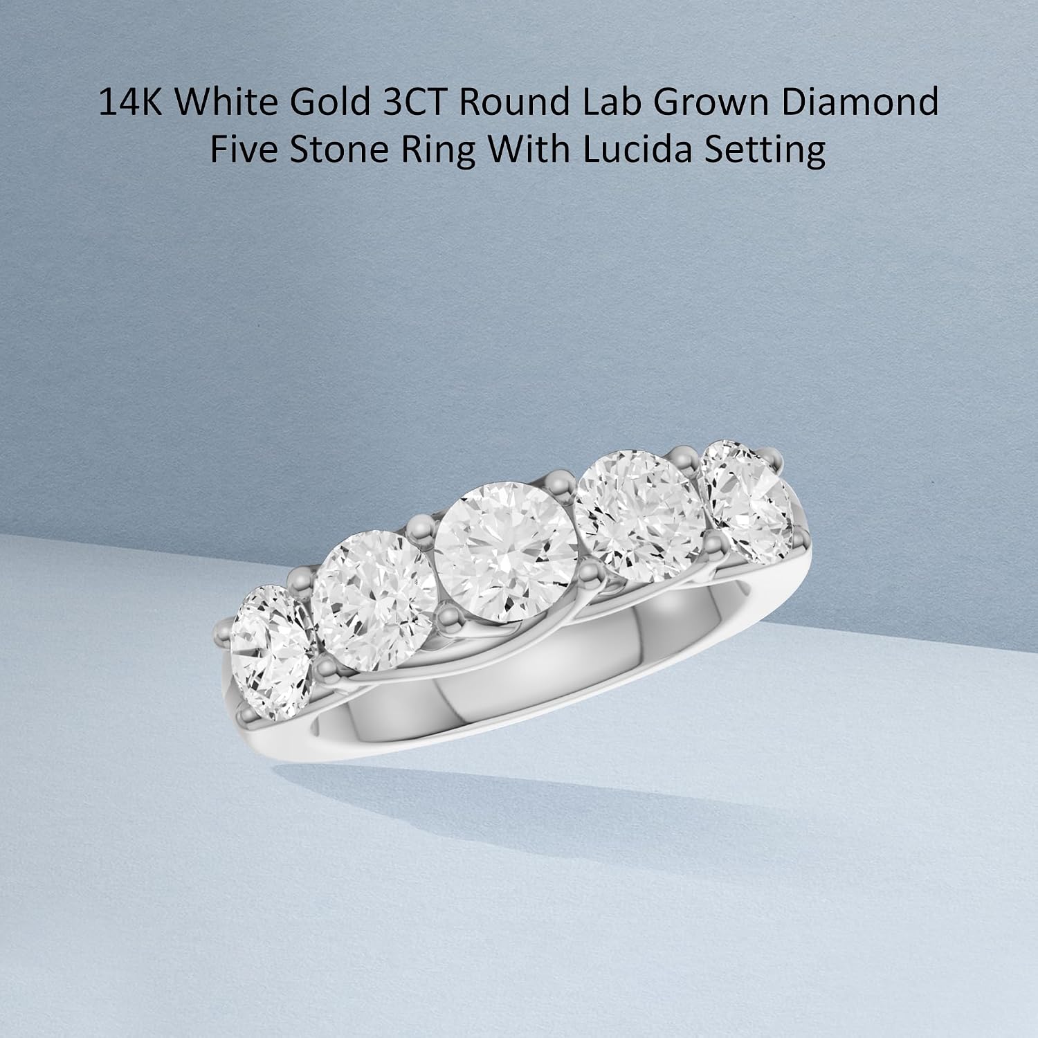 Diamond2Deal 1/2 Carat to 3 Carat Round Shape Lab Grown Diamond Five Stone Wedding Band Ring | 14k White or Yellow Gold Lucida Setting Five Stone Band Ring | D-E Color and VS Clarity